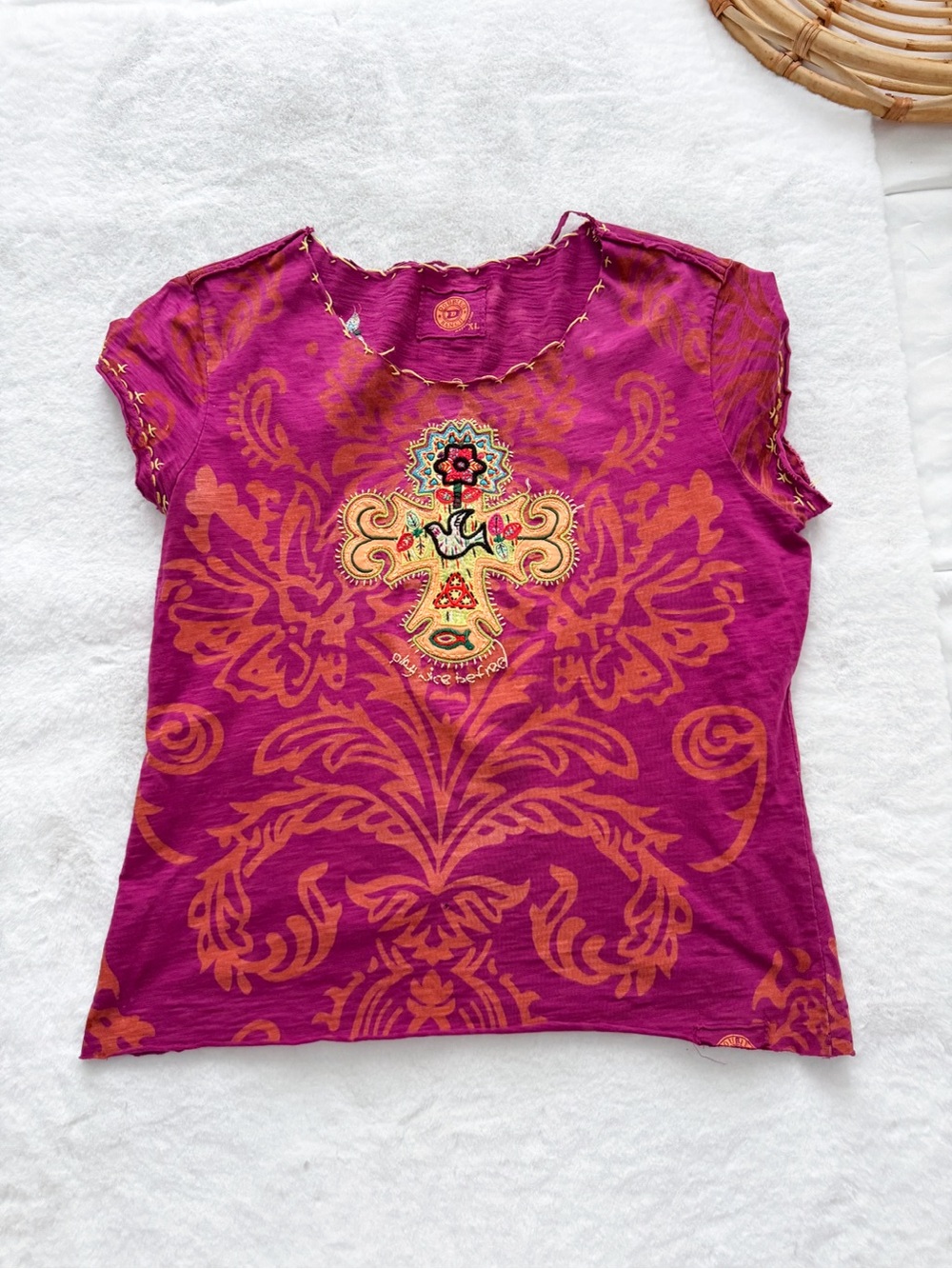 Double D Ranch Embroidered Western Top XL Boho Southwestern Pink - Picture 2 of 12
